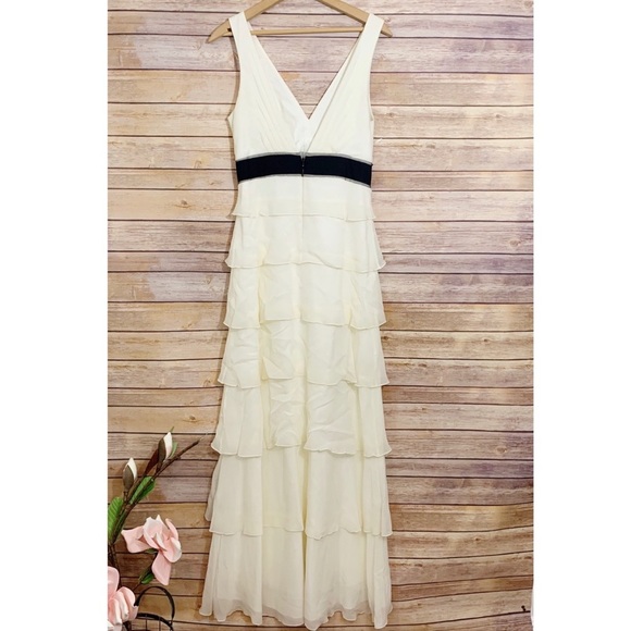BCBGMaxAzria Black White Silk Chiffon Formal Maxi Dress - Picture 6 of 8
